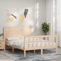 vidaXL Estructura de cama con cabecero madera maciza 120x