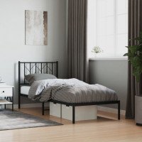 vidaXL Estructura de cama con cabecero metal negro 80x200