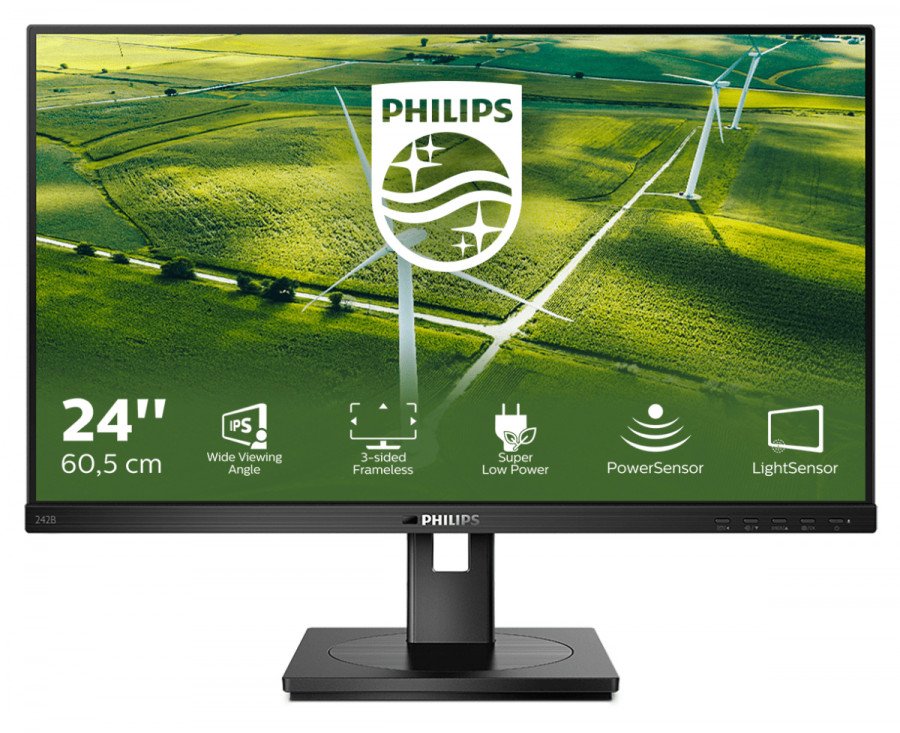 Image of Philips philips monitor 23,8 led ips 16:9 fhd 4ms 250 cdm, vga/dvi/dp/hdmi, green line, pivot, multimediale Monitor Informatica