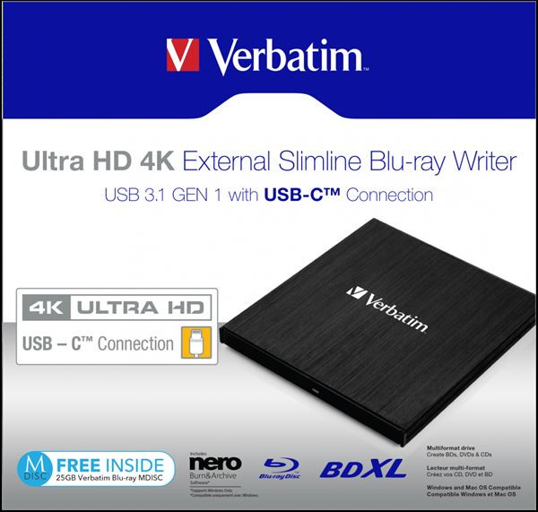 Image of Verbatim blu ray writer 4k mobile blu-ray rewriter usb type c Blu Ray Writer 4K