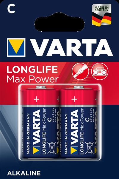 2 piles alcalines LR14 (C) 1,5V Longlife Max Power Varta