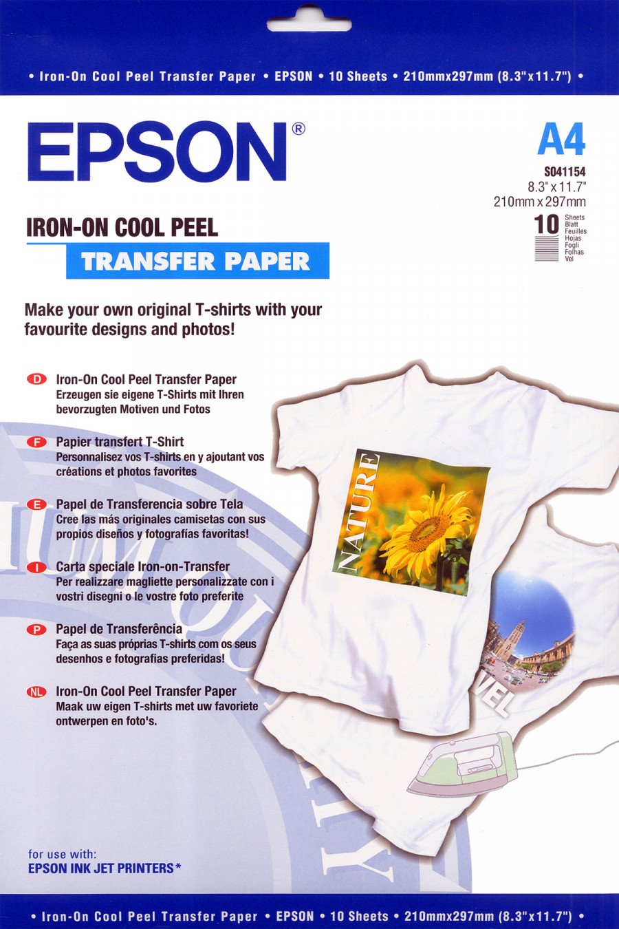 Image of Epson c13s041154 carta iron-on-transfer a4 stampa su tessuto 10fg C13S041154 Materiale di consumo Informatica