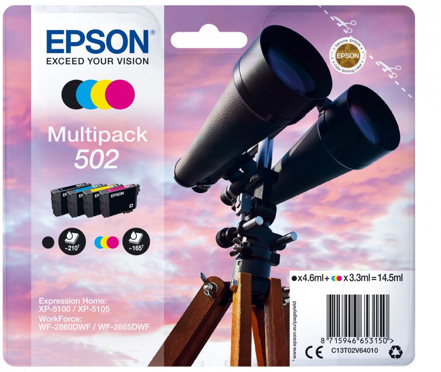 Image of Epson set cartucce stampante epson c13t02v64020 multipack 502 BINOCOLO Materiale di consumo Informatica
