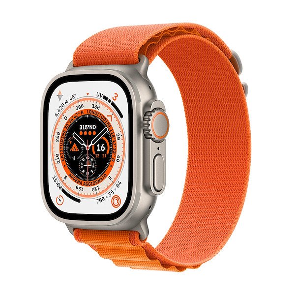 Image of Apple ultra gps + cellular, 49mm titanium case with orange alpine loop - small aw ultr Ultra GPS + Cellular, 49mm Titanium Case with Orange Alpine Loop - Small Smartwatch Telefonia