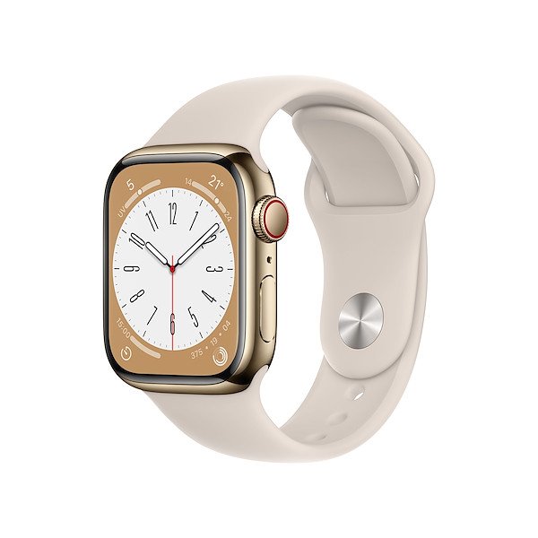 Image of Apple Series 8 GPS + Cellular 41mm Gold Stainless Steel Case with Starlight Sport Band - Regular Smartwatch Telefonia