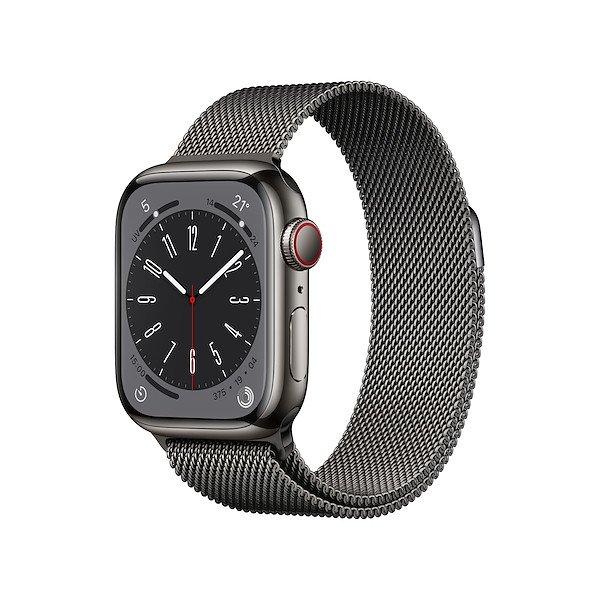 Image of Apple apple watch series 8 gps + cellular 41mm graphite stainless steel case with graphite milanese loop Series 8 GPS + Cellular 41mm Graphite Stainless Steel Case with Graphite Milanese Loop Smartwatch Telefonia
