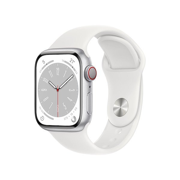 Image of Apple Series 8 GPS + Cellular 41mm Silver Aluminium Case with White Sport Band - Regular Smartwatch Telefonia