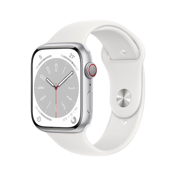 Image of Apple Series 8 GPS + Cellular 45mm Silver Aluminium Case with White Sport Band - Regular Smartwatch Telefonia