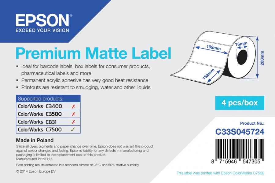 Image of Epson premium matte die-cut 102mmx152mm 800 lbls Materiale di consumo Informatica