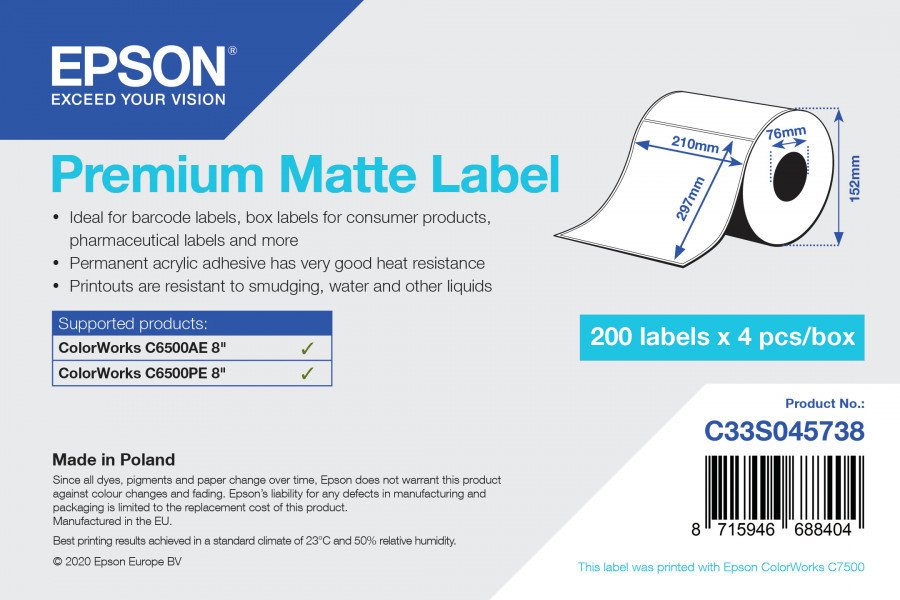 Image of Epson premium matte label die cutroll 210mmx297mm 200 labels Materiale di consumo Informatica