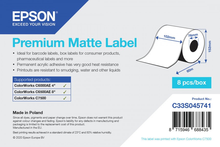 Image of Epson premium matte label continuous roll 102mmx60m Materiale di consumo Informatica