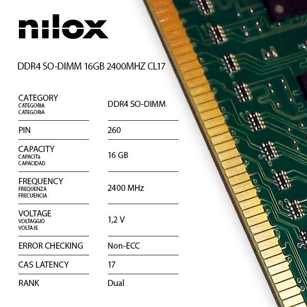 Image of Nilox nxs162400m1c17 ram ddr4 so-dimm 16gb 2400mhz cl17 Componenti Informatica
