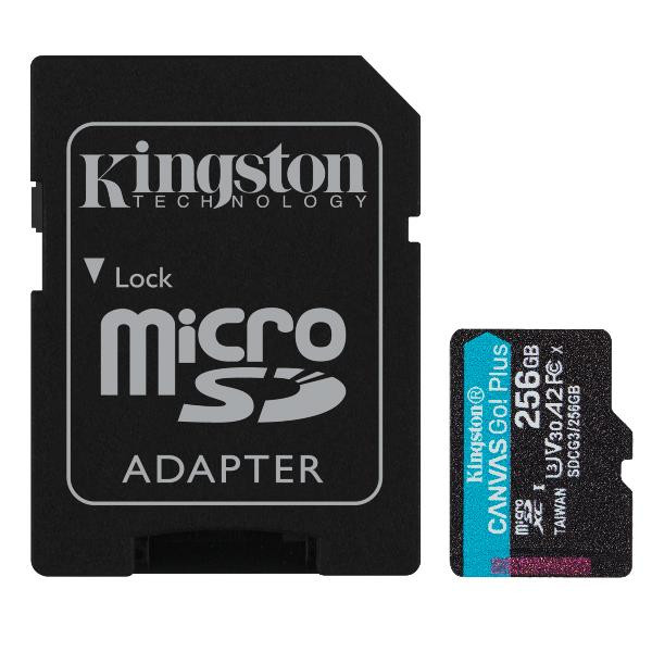 Image of Kingston 256gb msdxc canvas go plus 170r a2 u3 v30 card + adapter SDCG3/256GB Memory card Informatica
