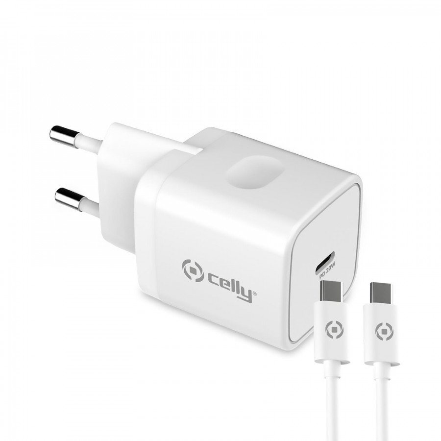 Image of Celly power delivery wall charger 20w + usb-c to usb-c cable [pro power] tc1c20wtypec POWER DELIVERY WALL CHARGER 20W + USB-C TO USB-C CABLE [PRO POWER] Cavi - accessori vari Informatica
