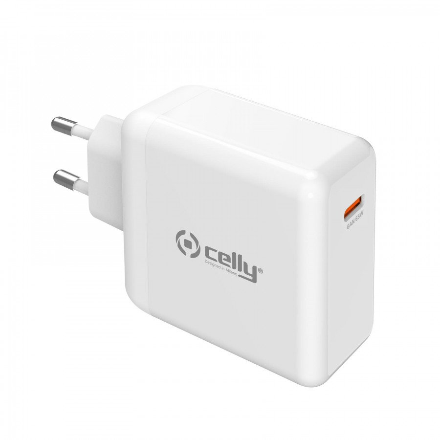 Image of Celly tc1c65wgan - gan 65w travel charger tc1c65wgan - usb-c wall charger gan 65w [pro TC1C65WGAN - GaN 65W Travel Charger Caricabatterie Tv - video - fotografia