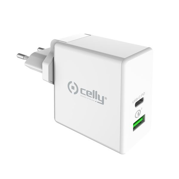 Image of Celly pd wall charger - universal [pro power] tcusbc45w - usb-a and usb-c wall charger PD WALL CHARGER - UNIVERSAL [PRO POWER] Caricabatterie Tv - video - fotografia