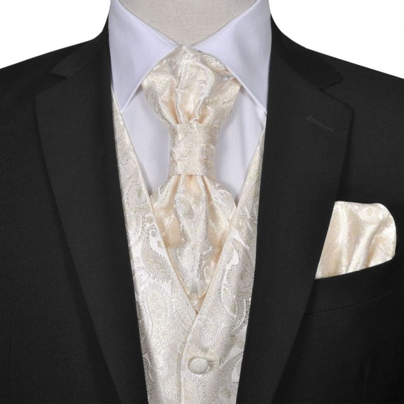 vidaXL Accesorios de boda para hombre con chaleco de cachemira color crema talla 50 