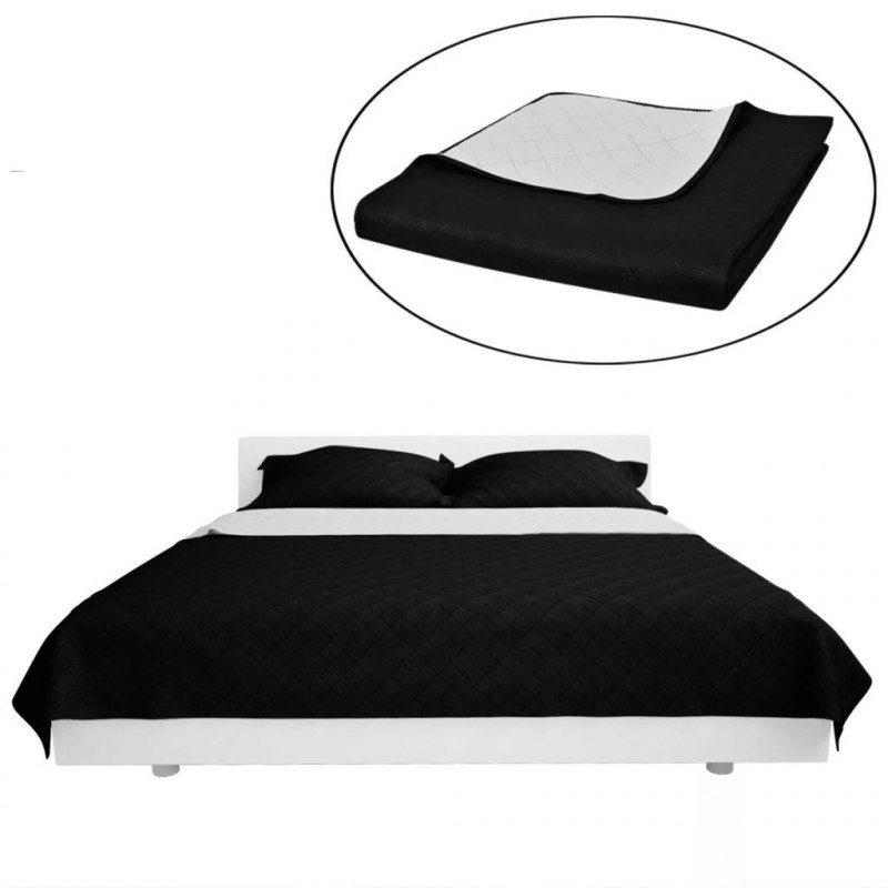 Image of Vidaxl 130888 double-sided quilted bedspread black/white 230 x 260 cm Biancheria camera da letto Casa & cucina