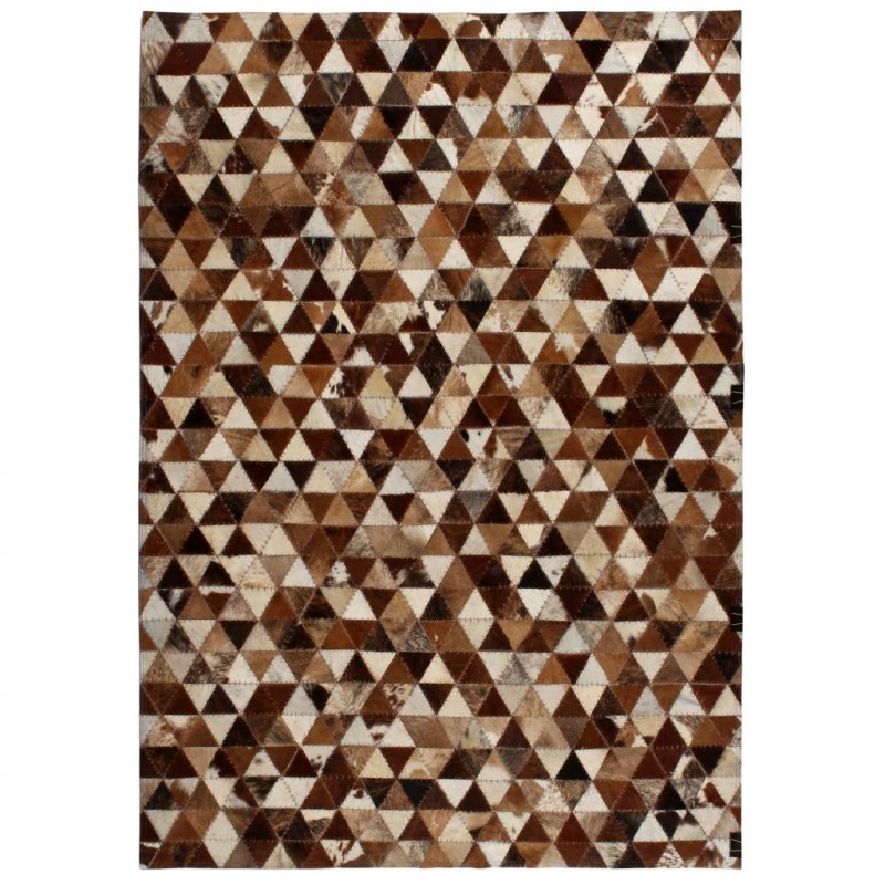 Image of Vidaxl tappeto patchwork pelle vera 120x170cm triangoli marrone/bianco Arredo e complementi Ufficio cancelleria