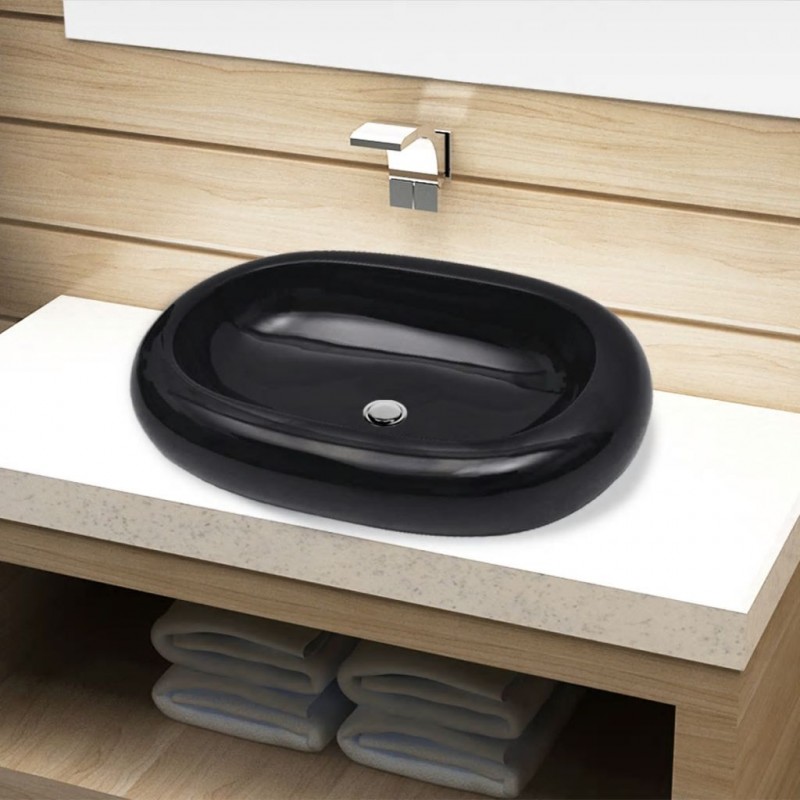 Image of Vidaxl lavandino da bagno in ceramica ovale nero Bagno Casa & cucina