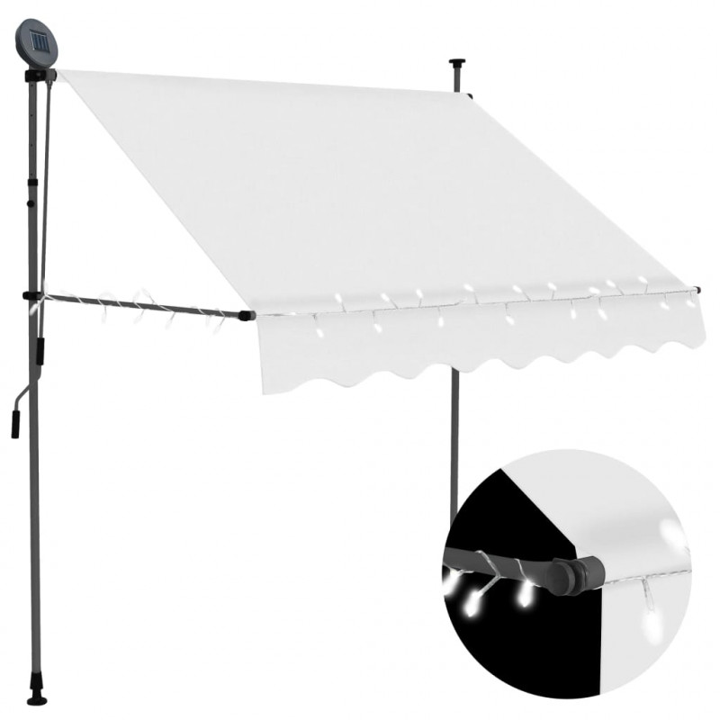 Festnight Tenda da Sole Retrattile Manuale per Balcone Avvolgibile in Poliestere Impermeabile con LED 350x250cm/450x300cm Blu e Bianca 
