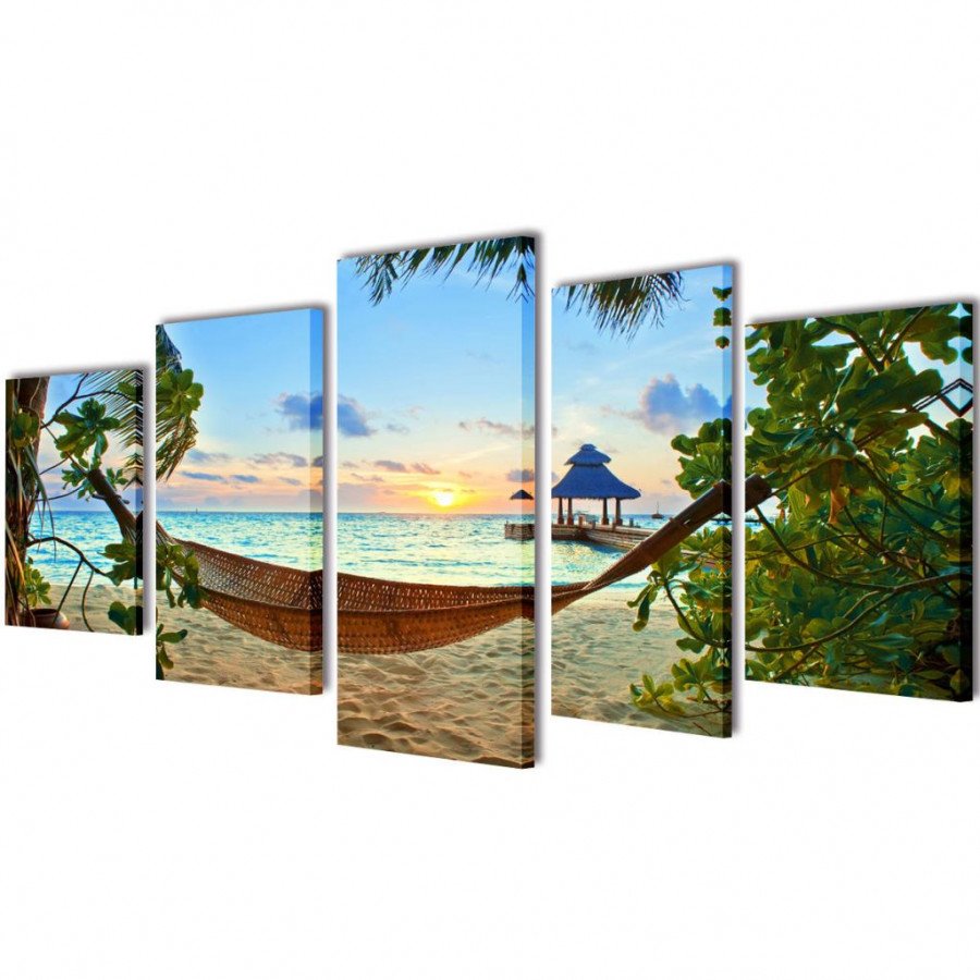 vidaXL 5 pz Set Stampa su Tela da Muro Soggiorno Spiaggia di Sabbia 200 x 100 cm 