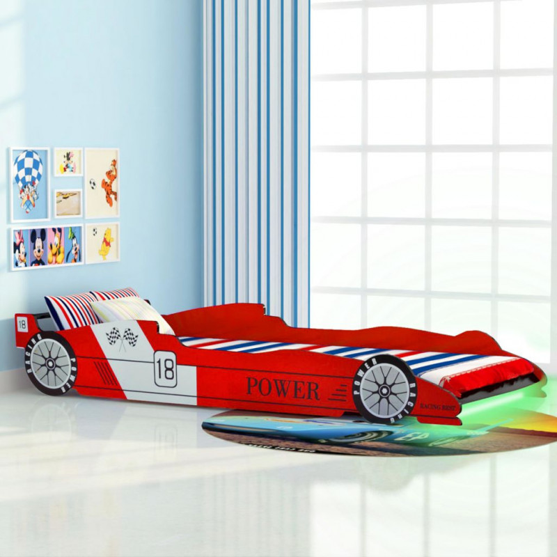 Image of Vidaxl letto con luci led per bambino auto da corsa 90x200 cm rosso Cameretta Prima infanzia