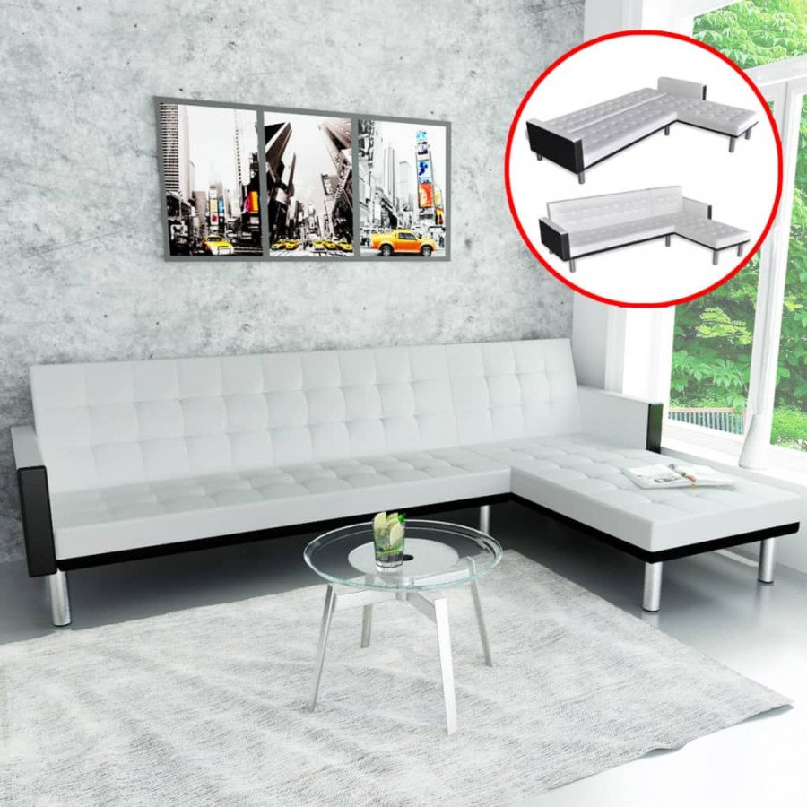 Image of Vidaxl divano letto a l in pelle artificiale bianco Arredamento casa cucina Casa & cucina
