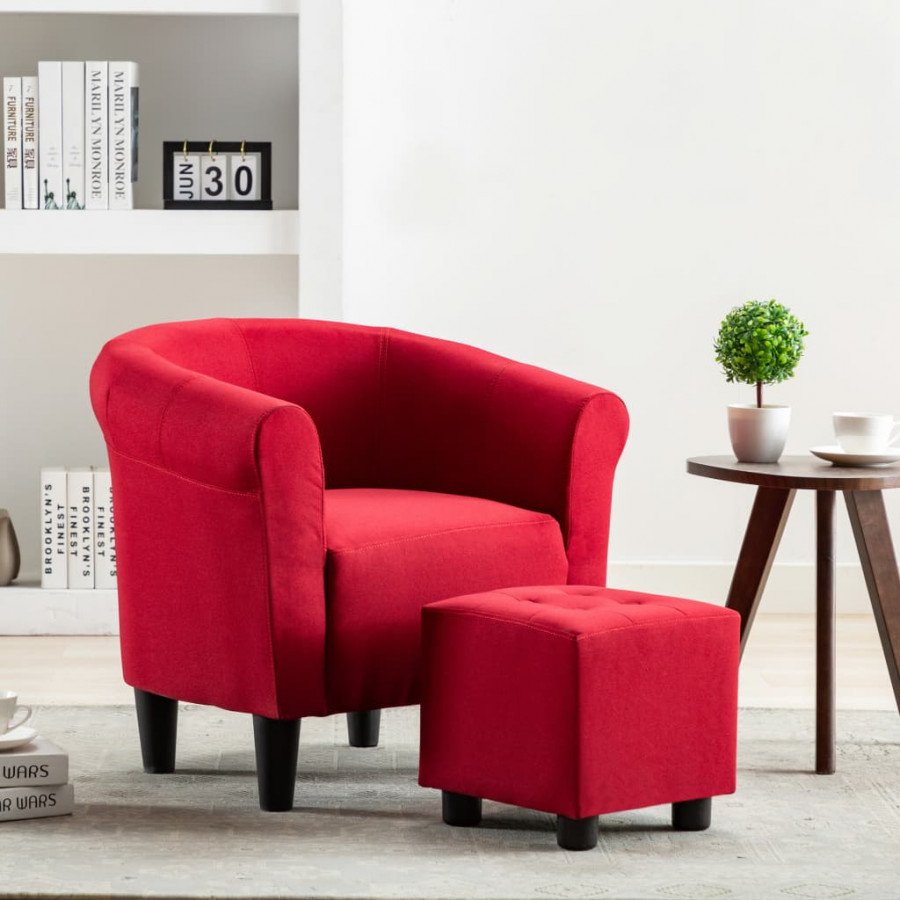 vidaXL VX248032 Set de sillón con reposapiés piezas tela rojo - - Epto