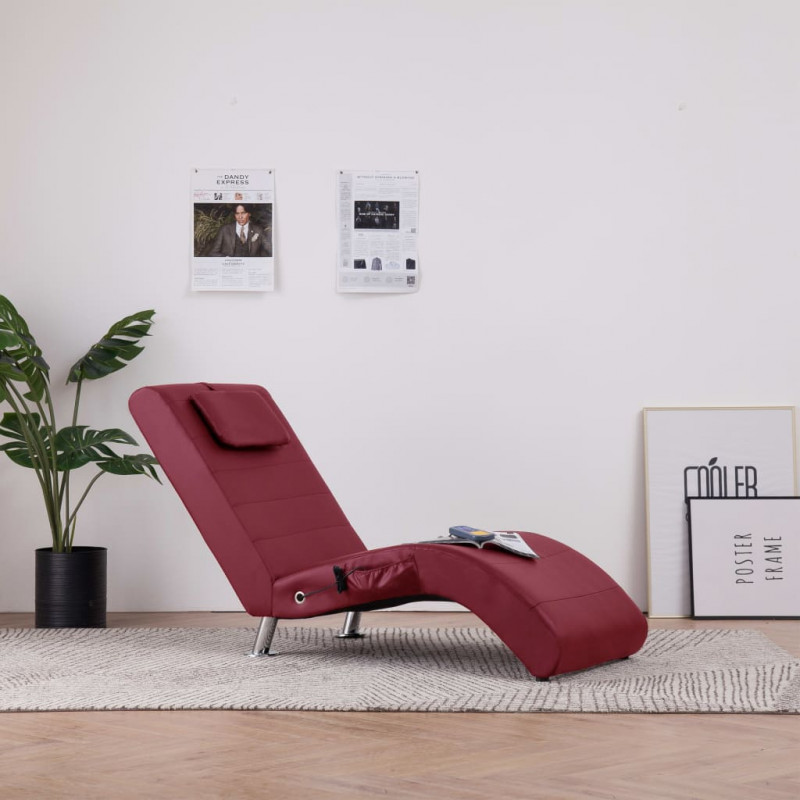 Image of Vidaxl sdraio massaggiante con cuscino rosso vino in similpelle Arredamento casa cucina Casa & cucina