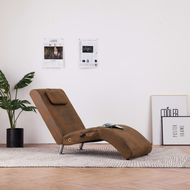 Image of Vidaxl sdraio massaggiante con cuscino marrone similpelle scamosciata Arredamento casa cucina Casa & cucina