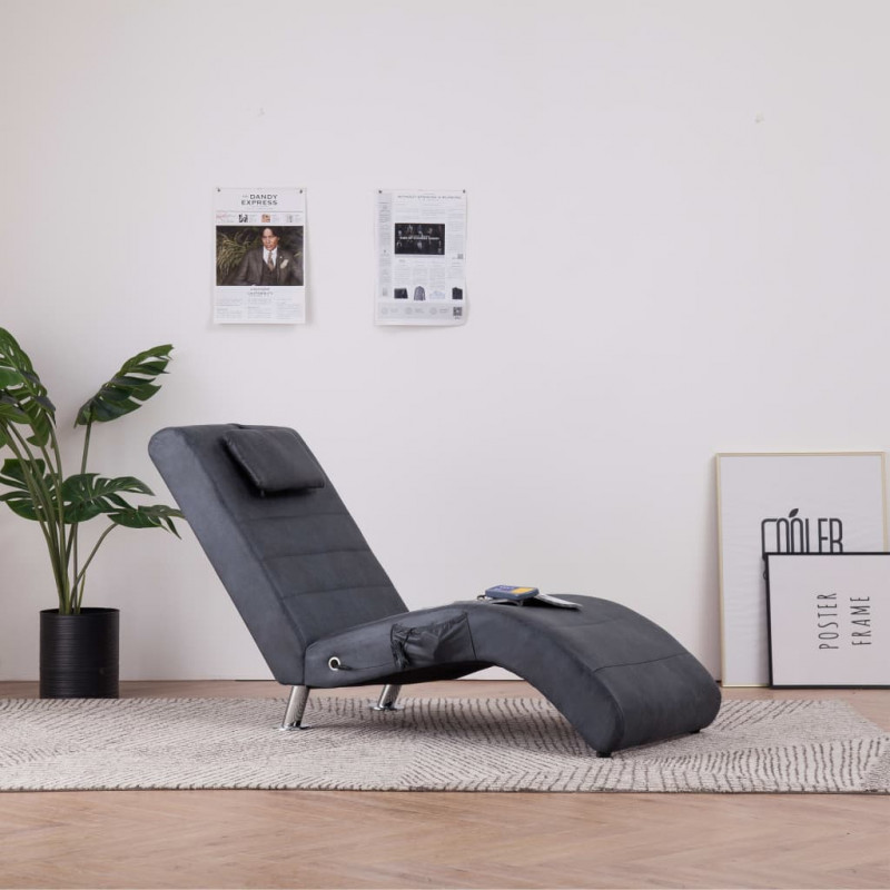 Image of Vidaxl sdraio massaggiante con cuscino grigia similpelle scamosciata Arredamento casa cucina Casa & cucina
