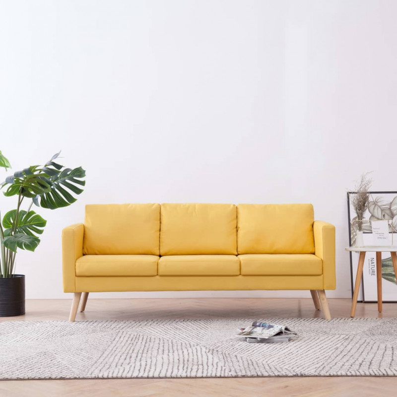 Image of Vidaxl divano a 3 posti in tessuto giallo Arredamento casa cucina Casa & cucina