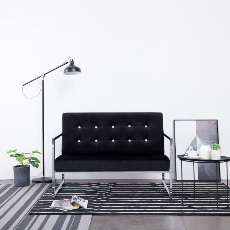 Image of Vidaxl divano a 2 posti con braccioli nero cromato e velluto Arredamento casa cucina Casa & cucina