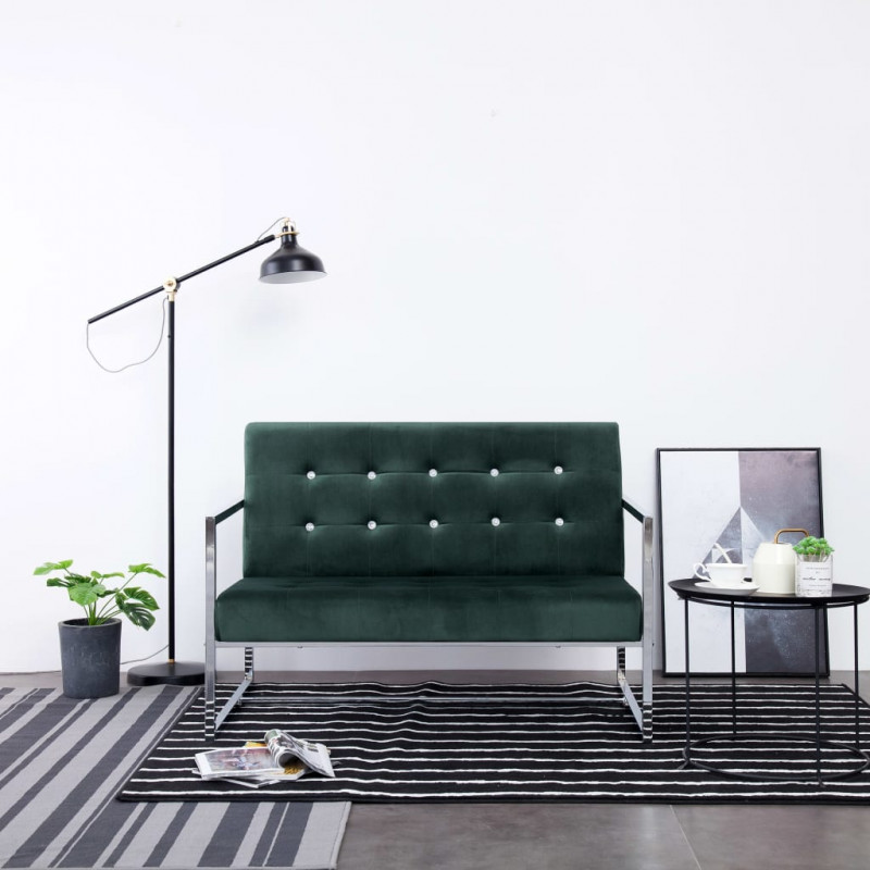 Image of Vidaxl divano a 2 posti con braccioli verde scuro cromato e velluto Arredamento casa cucina Casa & cucina