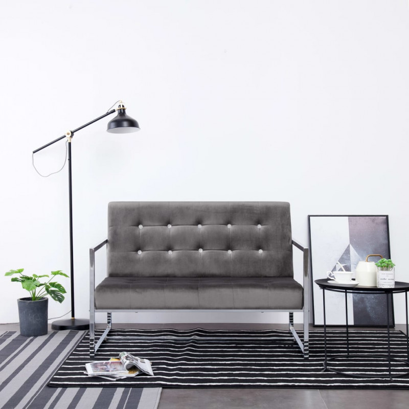 Image of Vidaxl divano a 2 posti con braccioli grigio scuro cromato e velluto Arredamento casa cucina Casa & cucina