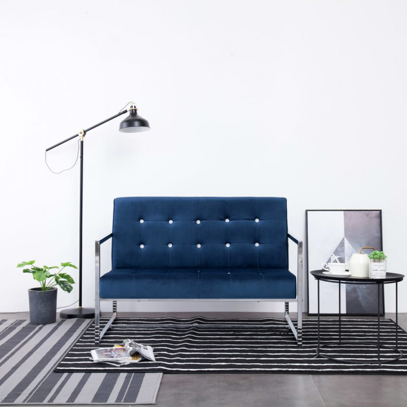 Image of Vidaxl divano a 2 posti con braccioli blu cromato e velluto Arredamento casa cucina Casa & cucina