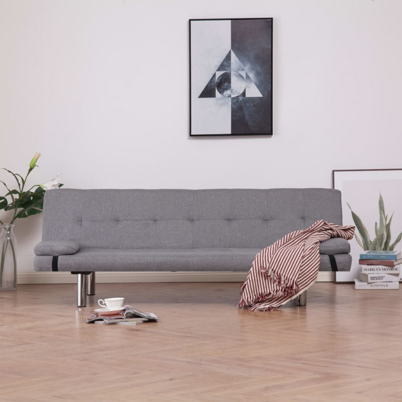Image of Vidaxl divano letto con 2 cuscini grigio chiaro in poliestere Arredamento casa cucina Casa & cucina
