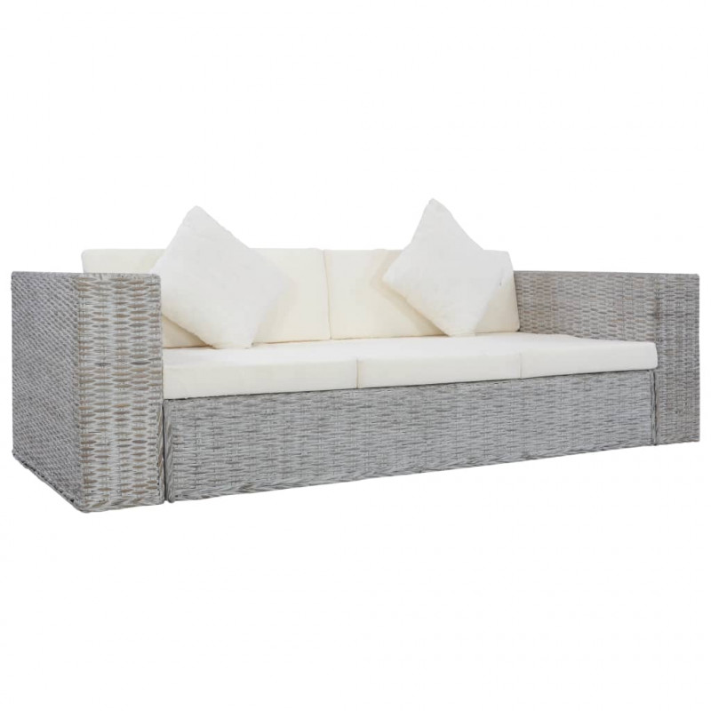 Image of Vidaxl divano a 3 posti con cuscini grigio in rattan naturale Arredamento casa cucina Casa & cucina