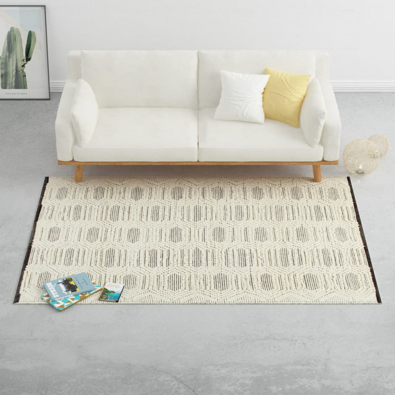 Image of Vidaxl tappeto in lana tessuto a mano 160x230 cm bianco/nero Arredo e complementi Ufficio cancelleria