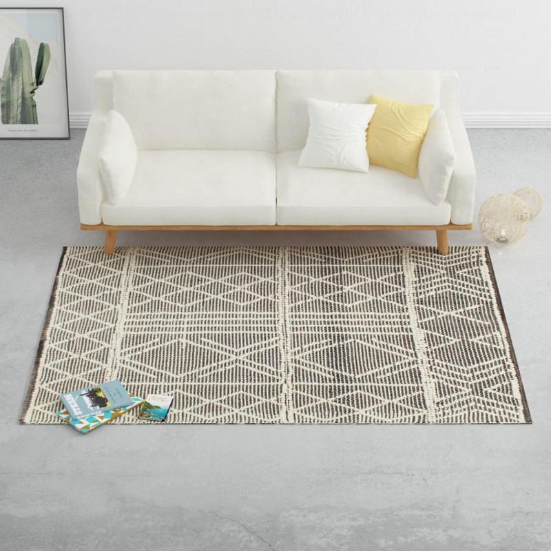 Image of Vidaxl tappeto in lana tessuto a mano 120x170 cm nero/bianco Arredo e complementi Ufficio cancelleria