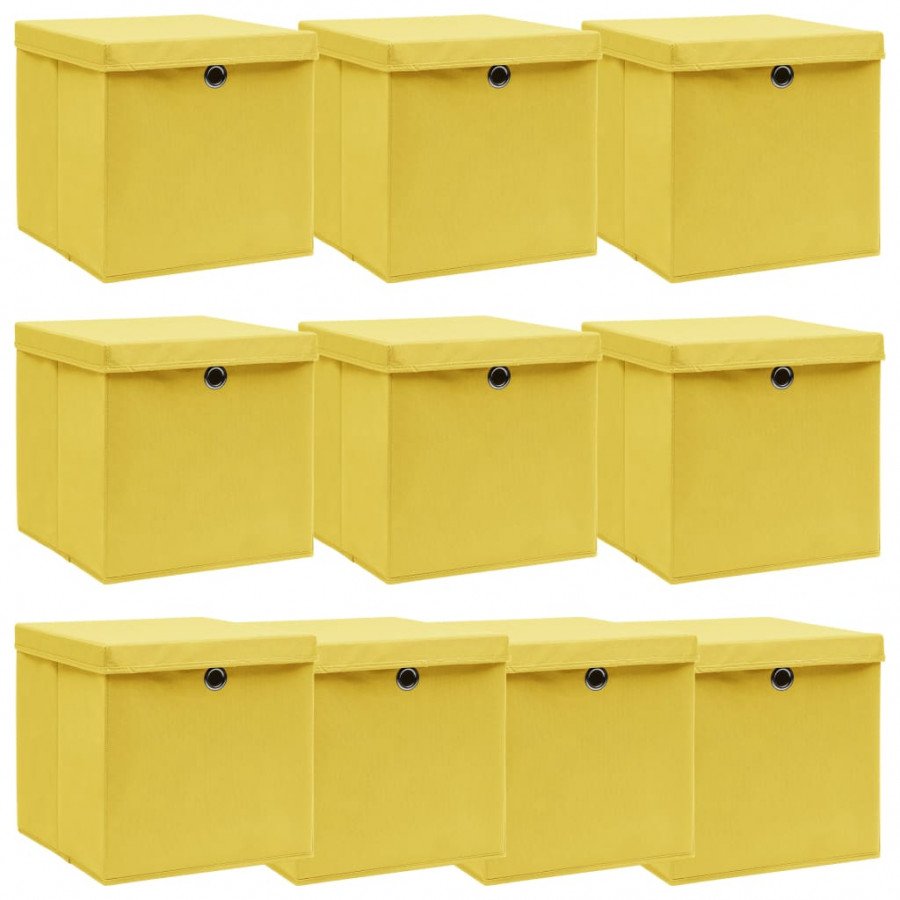 vidaXL VX288368 Cajas de almacenaje con tapas 10 uds tela amarillo 32x32x32  cm - VX288368 - Epto