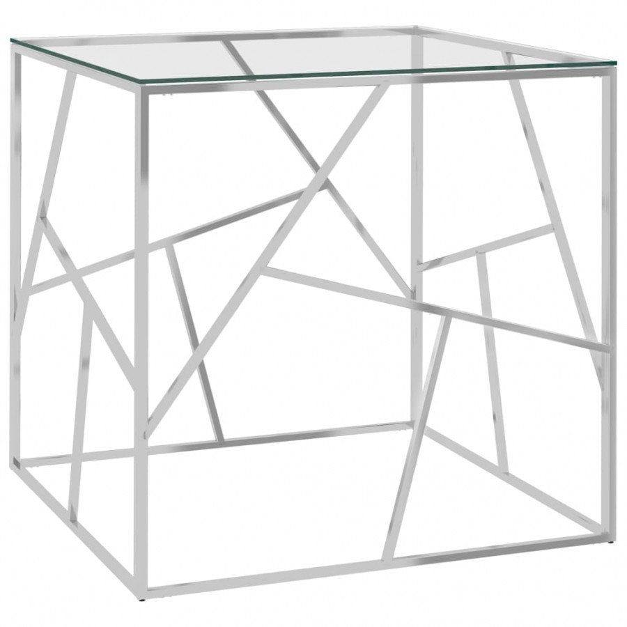 Image of Vidaxl tavolino da caffè argento 55x55x55 cm in acciaio inox e vetro Arredamento casa cucina Casa & cucina