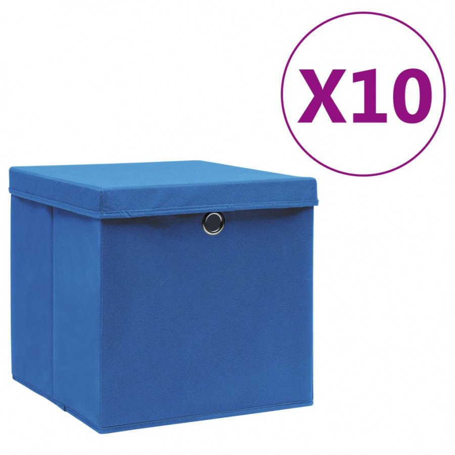Image of Vidaxl contenitori con coperchio 10 pz 28x28x28 cm blu Materiale elettrico Brico giardino animali