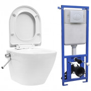 vidaXL Orinatoio Sospeso con Sciacquone e Scarico Ovale Alto Accessori Montaggio Gabinetto Vaso WC Sanitari Bagno in Ceramica Bianco