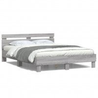 vidaXL Estructura de cama cabecero y luces LED gris Sonom
