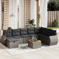 VidaXL Salon de jardin 9 pcs avec coussins gris résine t