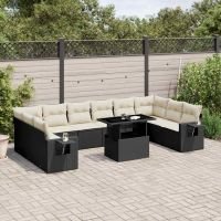 vidaXL Set de sofás de jardín 11 pzas y cojines ratán 