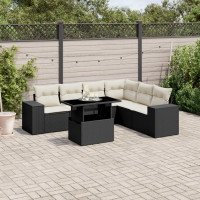 vidaXL Set de sofás de jardín 7 pzas con cojines ratán