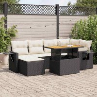 VidaXL Salon de jardin 7 pcs avec coussins noir résine t